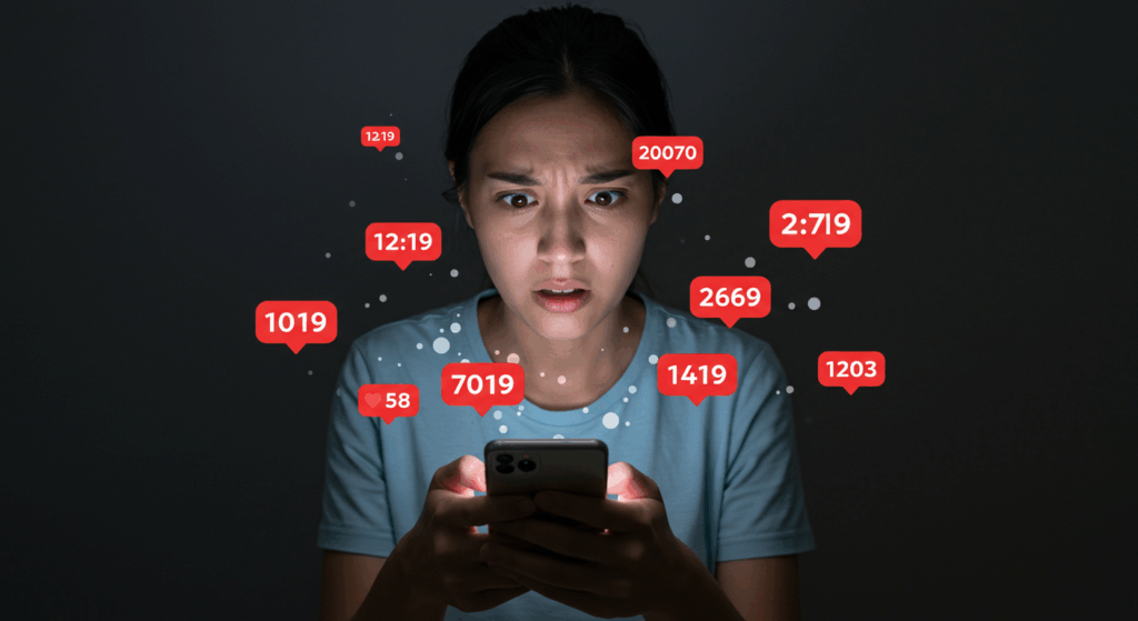 スマートフォンでネットに夢中になている画像